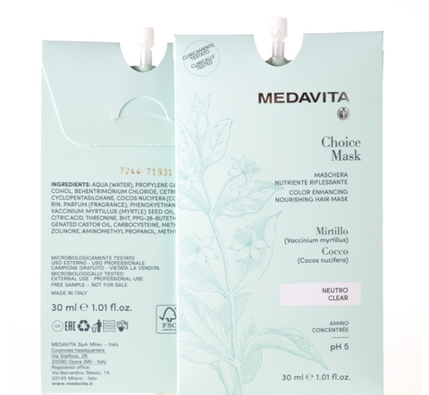 MEDAVITA - CHOICE COLOURING MASK | Живильна маска для надання кольору натуральному та фарбованому волоссю.Палітра кольорів: ПРОЗОРА/ЧЕРВОНА/МІДНА/ЗОЛОТА/КАРАМЕЛЬ/ ХОЛОДНИЙ КОРИЧНЕВИЙ/СРІБНА/БЕЖ/ФІОЛЕТОВА/ЛАКРИЦЯ/ ПЕРСИКОВИЙ/ЛІСОВИЙ ГОРІХ, 30 мл 02567 фото