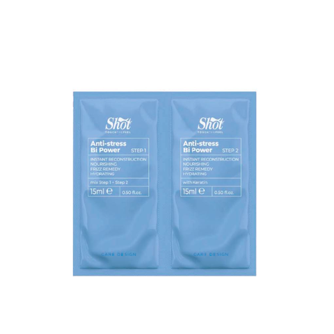 Еліксир для миттєвого відновлення волосся з кератином Step1 + Step2 Shot Design Antistress Bi Power, 15 ml + 15 ml 913019303748 фото